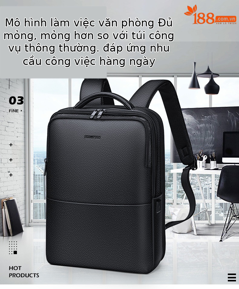 Ba lô nam da thật Emperor Paul công sở thường ngày chứa laptop 15,6 inch — Màu đen chi tiết 2