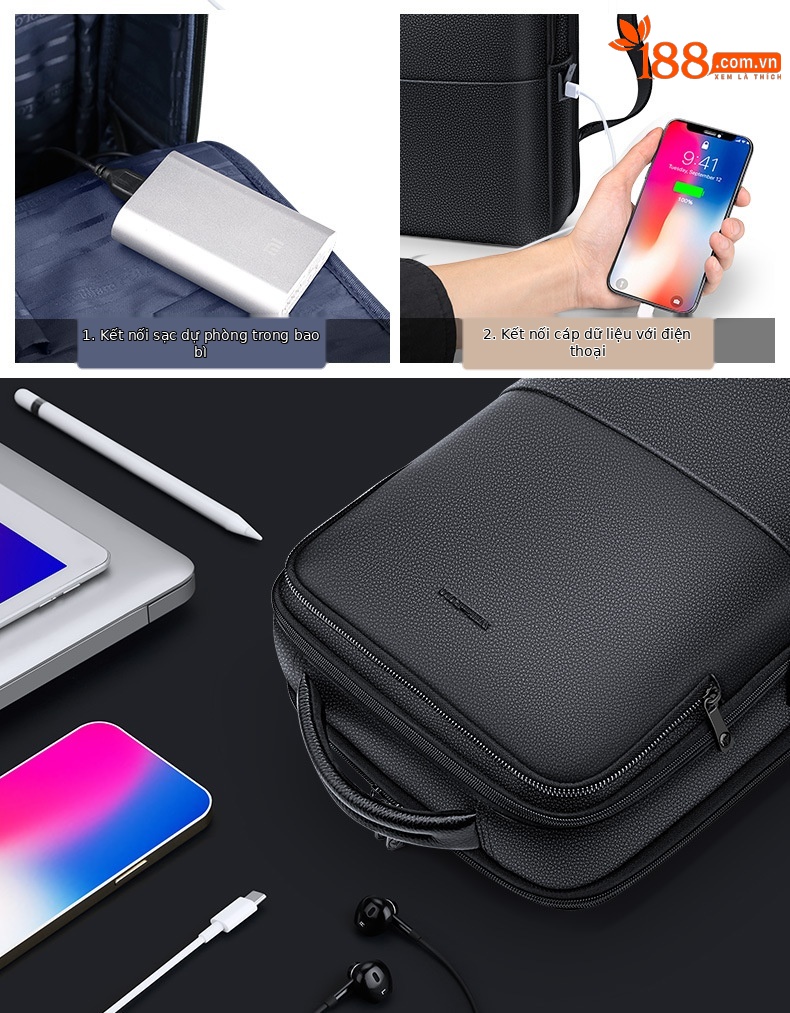 Ba lô nam da thật Emperor Paul công sở thường ngày chứa laptop 15,6 inch — Màu đen chi tiết 6