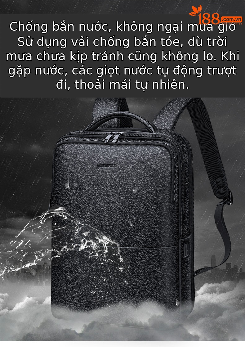 Ba lô nam da thật Emperor Paul công sở thường ngày chứa laptop 15,6 inch — Màu đen chi tiết 9