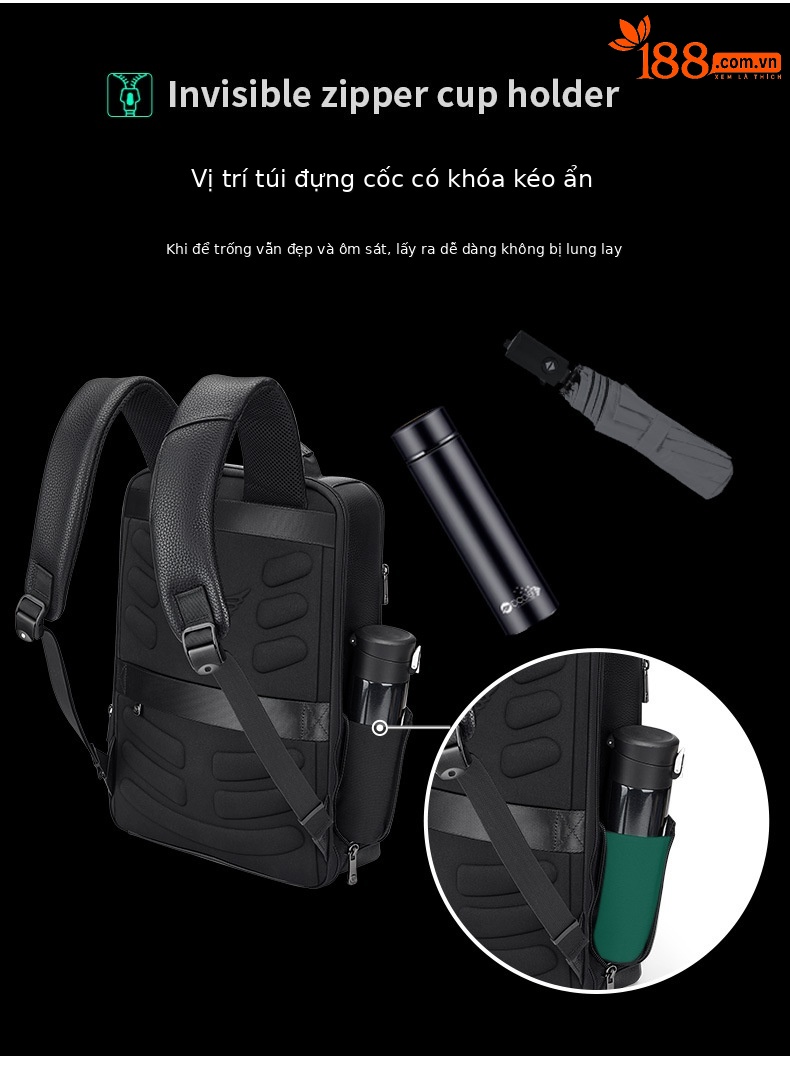 Ba lô nam da thật Emperor Paul công sở thường ngày chứa laptop 15,6 inch — Màu đen chi tiết 11