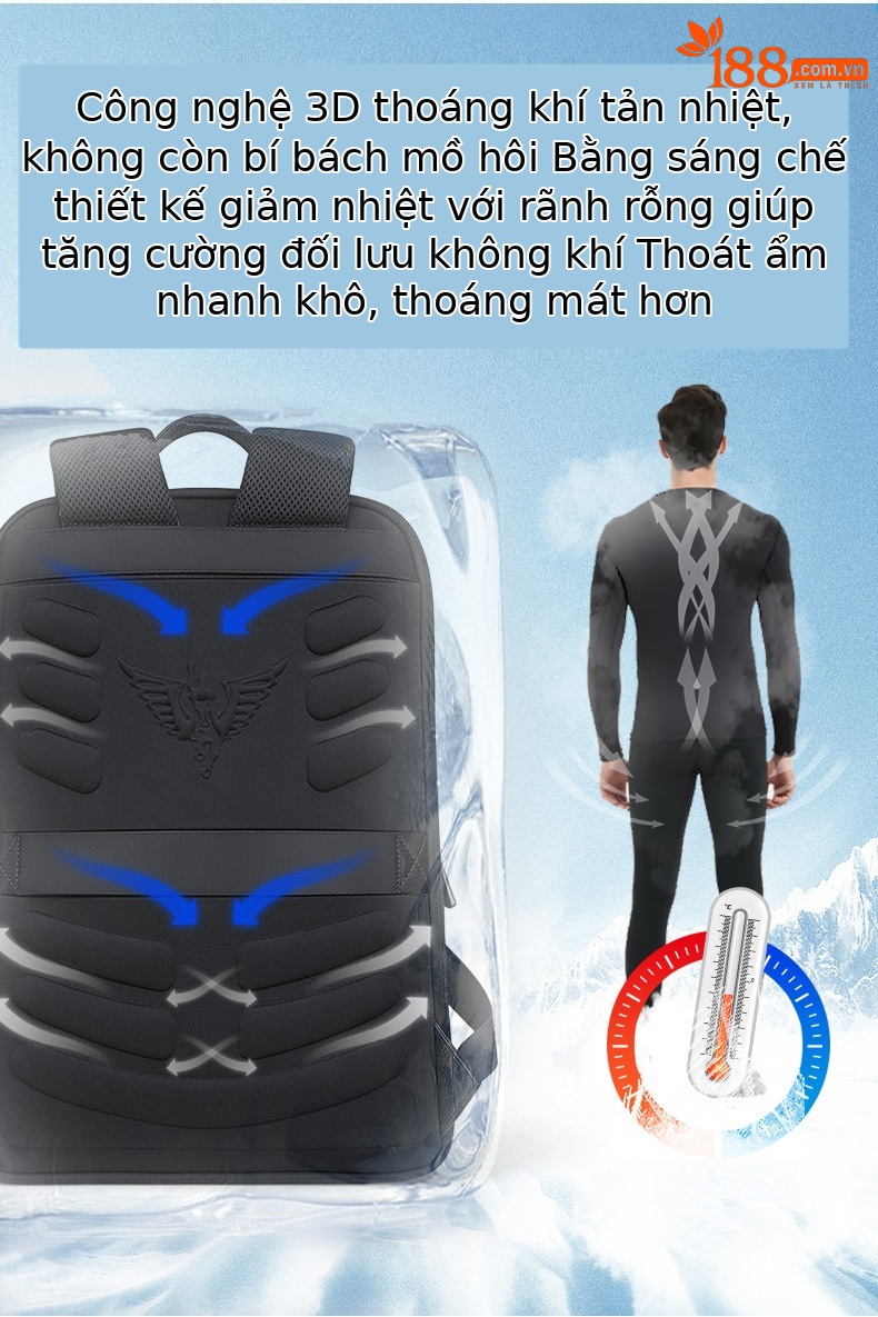 Ba lô nam da thật Emperor Paul công sở thường ngày chứa laptop 15,6 inch — Màu đen chi tiết 12