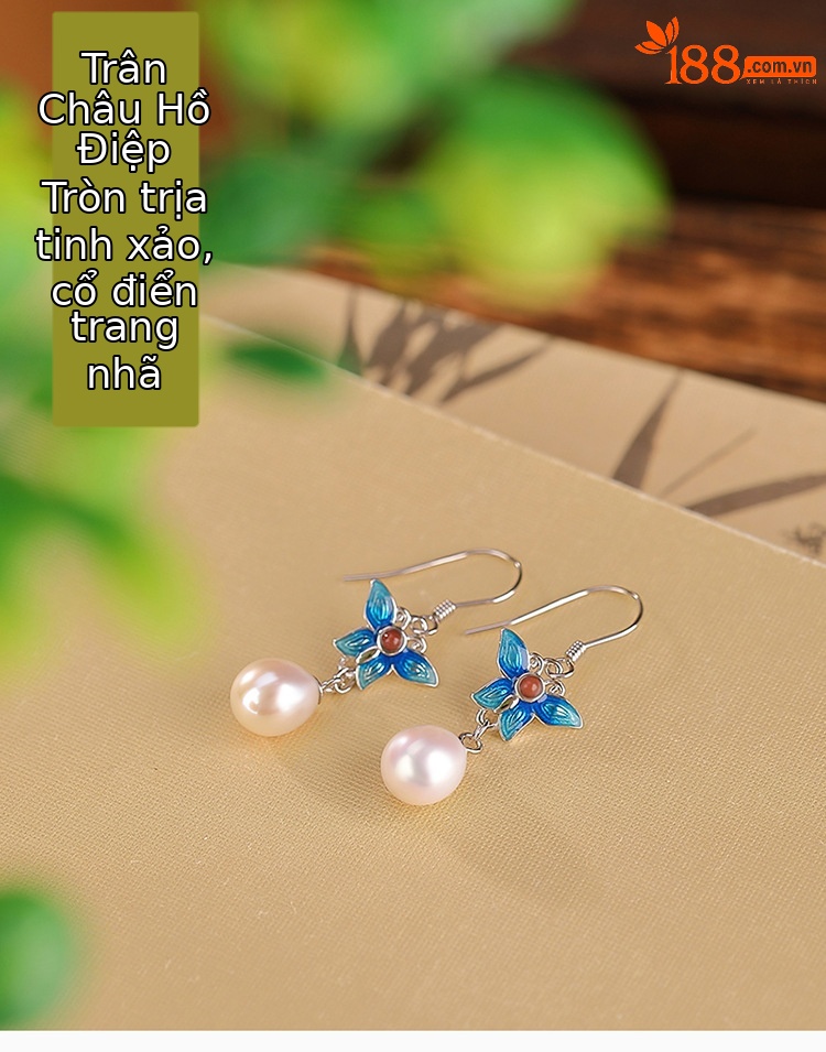 Khuyên tai bạc S925 đính ngọc trai nước ngọt hình bướm không đều — (Ngọc trai tự nhiên theo hình dạng) chi tiết 1