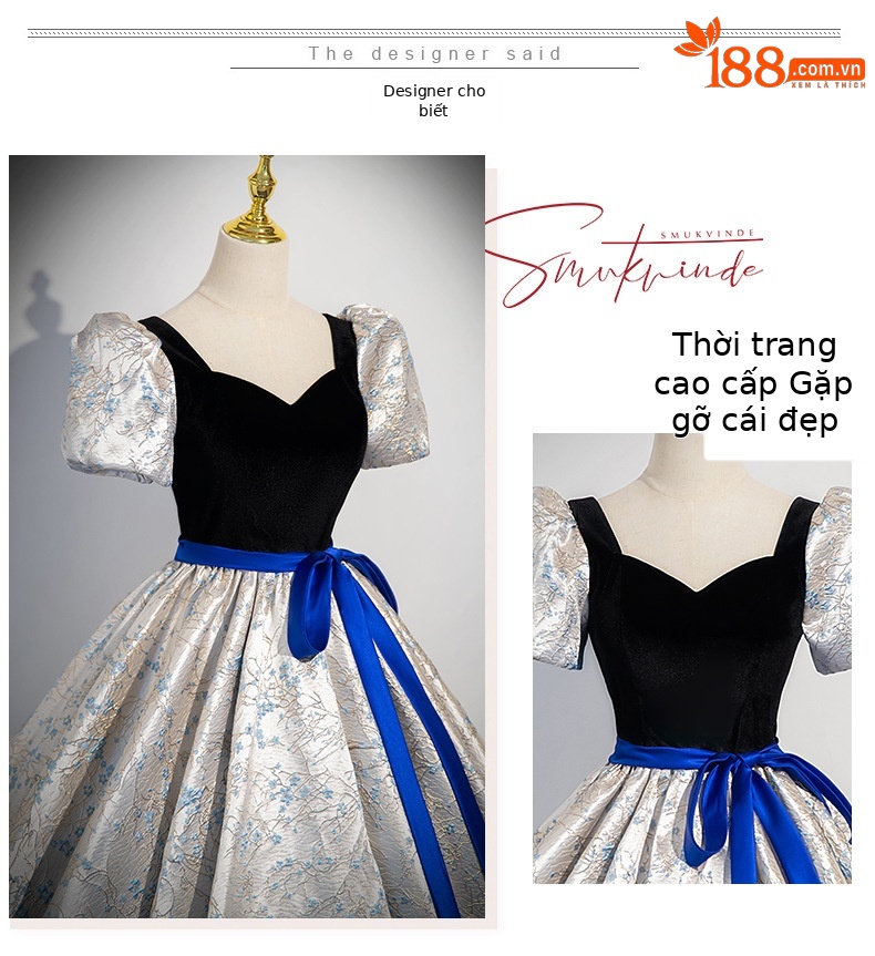 Váy dạ hội tutu trễ vai ôm body dáng dài, phù hợp biểu diễn thanh nhạc, thi nghệ thuật sân khấu — Màu như hình chi tiết 2