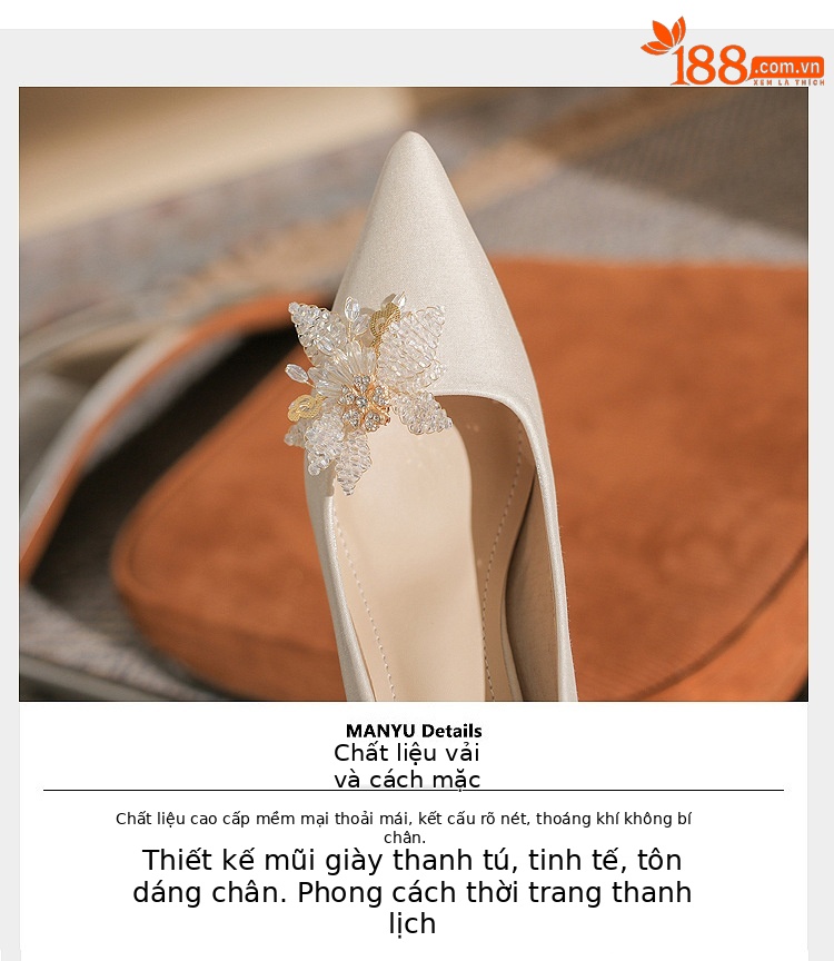 Giày cao gót nữ mũi nhọn satin gót thô Jin Gang CH60-41 — Màu đỏ rượu chi tiết 4