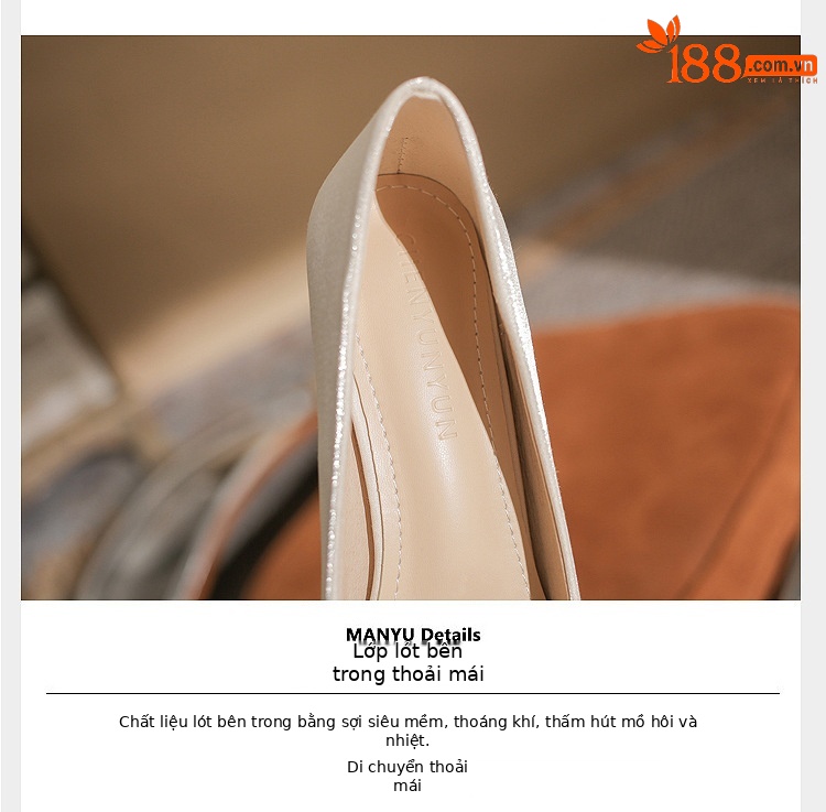 Giày cao gót nữ mũi nhọn satin gót thô Jin Gang CH60-41 — Màu đỏ rượu chi tiết 5