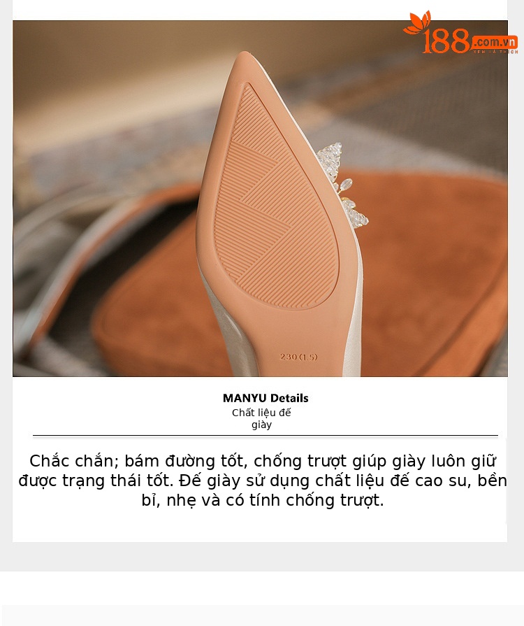 Giày cao gót nữ mũi nhọn satin gót thô Jin Gang CH60-41 — Màu đỏ rượu chi tiết 7