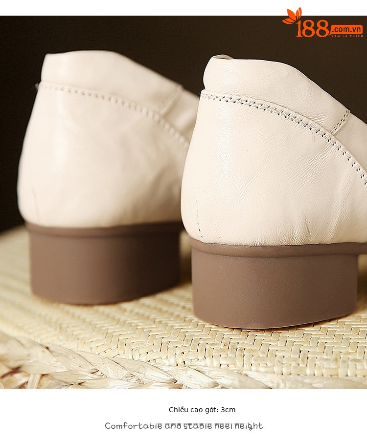 Giày đơn nữ miệng nông da cừu gót vuông ổn định đế mềm — Màu đen chi tiết 12