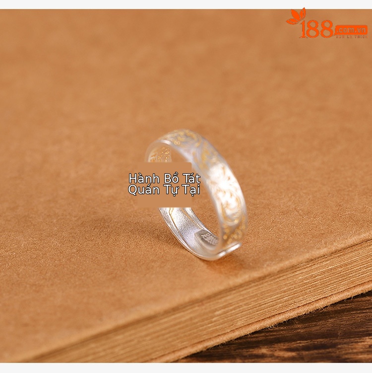 Nhẫn bạc S999.9 vẽ vàng phong cách Trung Quốc họa tiết hoa cỏ Đường, hở mũi, khí chất cổ điển — Mẫu vui vẻ chi tiết 9