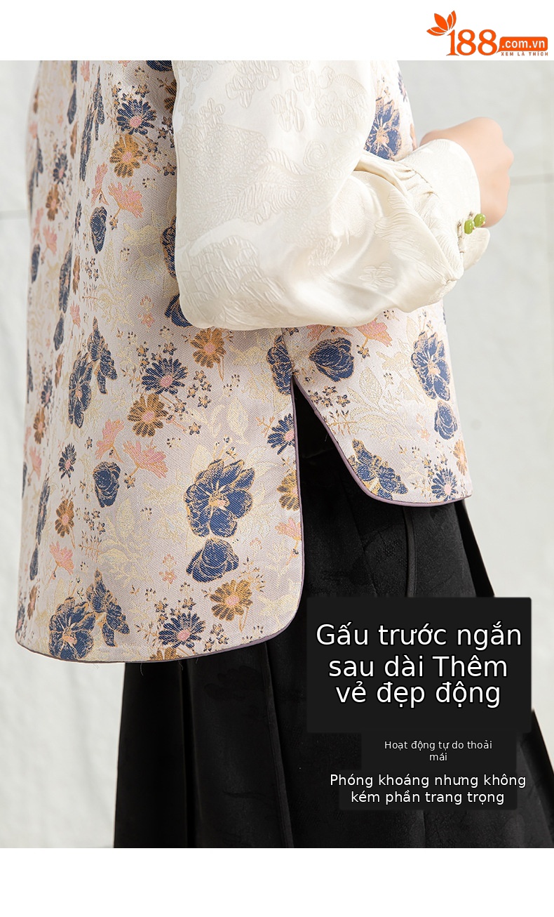 Áo vest cách tân Trung Quốc nữ satin cổ điển, tay loe, khuy cài nút vải — Màu tím sâm panh chi tiết 12