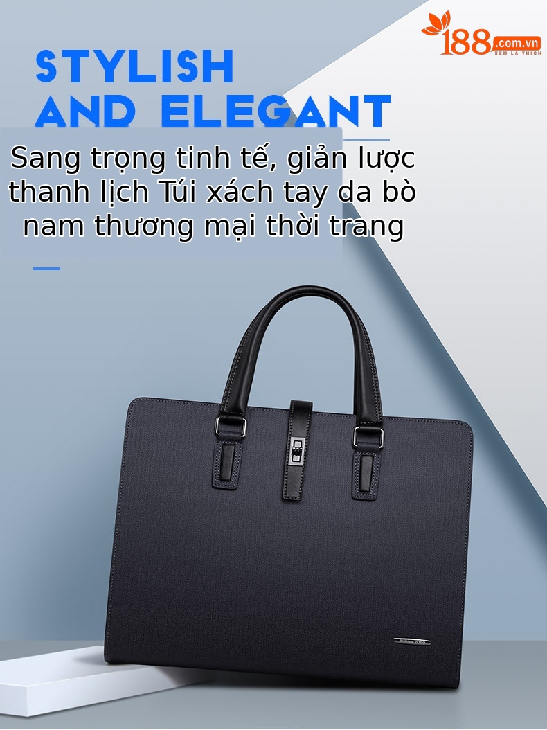 Cặp da nam thương hiệu Emperor Paul đựng laptop 15 inch, da bò hai lớp chống mài mòn, phù hợp hội nghị công sở — Màu đen chi tiết 1