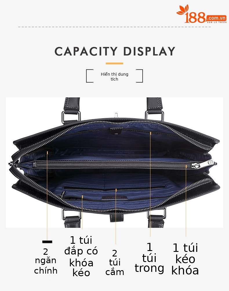 Cặp da nam thương hiệu Emperor Paul đựng laptop 15 inch, da bò hai lớp chống mài mòn, phù hợp hội nghị công sở — Màu đen chi tiết 4