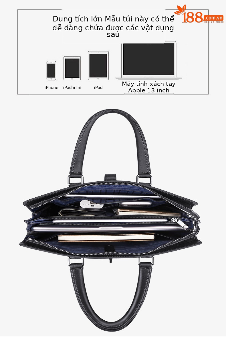 Cặp da nam thương hiệu Emperor Paul đựng laptop 15 inch, da bò hai lớp chống mài mòn, phù hợp hội nghị công sở — Màu đen chi tiết 5