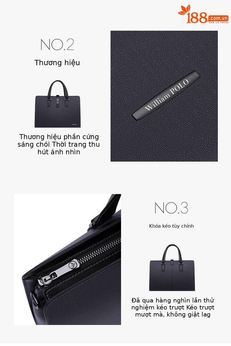 Cặp da nam thương hiệu Emperor Paul đựng laptop 15 inch, da bò hai lớp chống mài mòn, phù hợp hội nghị công sở — Màu đen chi tiết 3