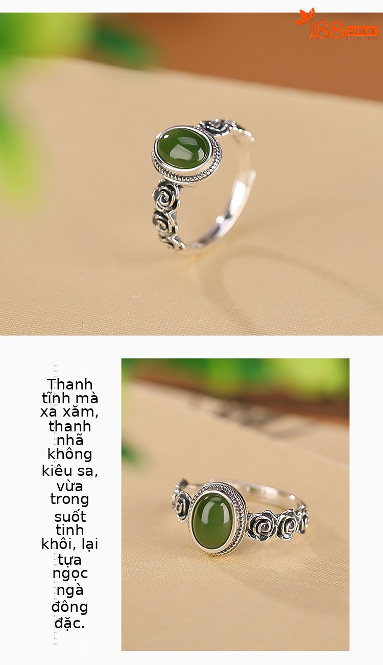 Nhẫn bạc S925 đính đá jasper đỏ cổ điển họa tiết hoa hồng mặt trứng — Mẫu đỏ nam chi tiết 3