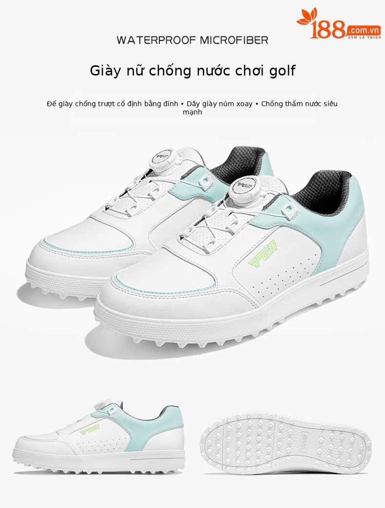 Giày golf nữ PGM đế cố định chống trượt siêu chống thấm — XZ325-Trắng xanh nhạt chi tiết 3