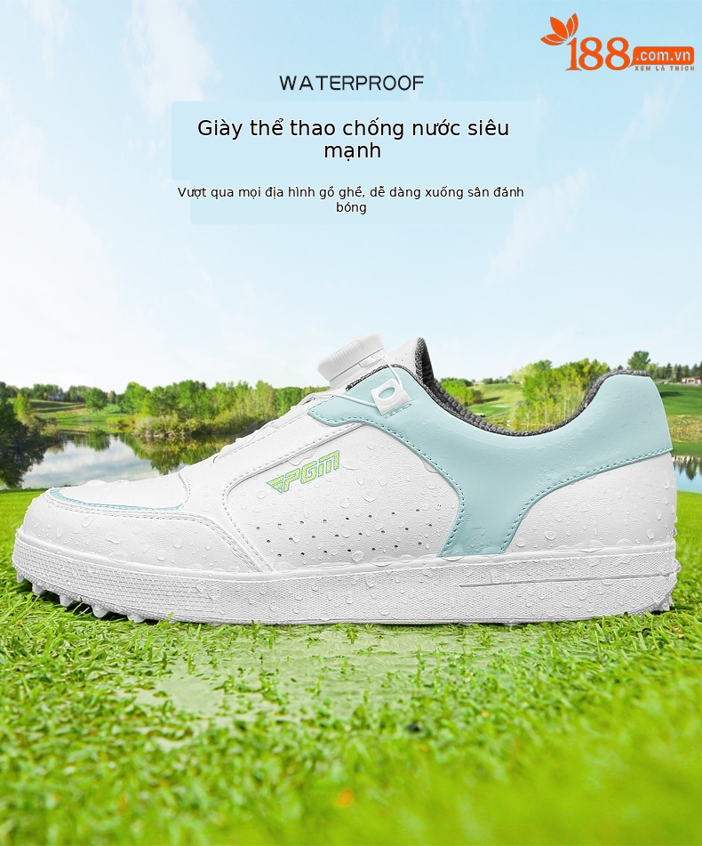 Giày golf nữ PGM đế cố định chống trượt siêu chống thấm — XZ325-Trắng xanh nhạt chi tiết 5
