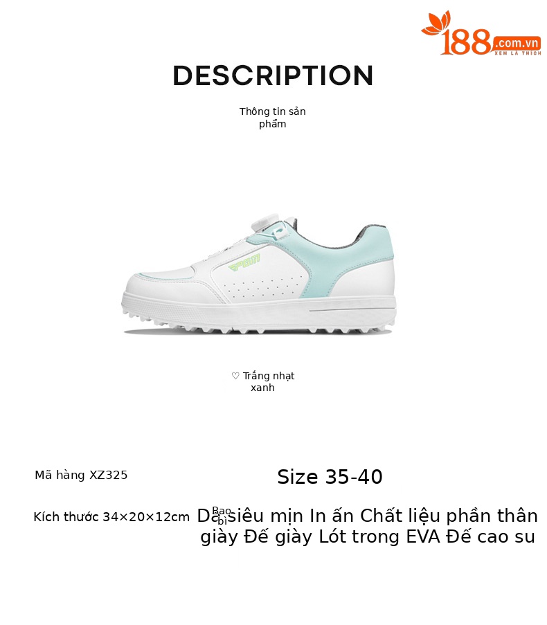 Giày golf nữ PGM đế cố định chống trượt siêu chống thấm — XZ325-Trắng xanh nhạt chi tiết 7