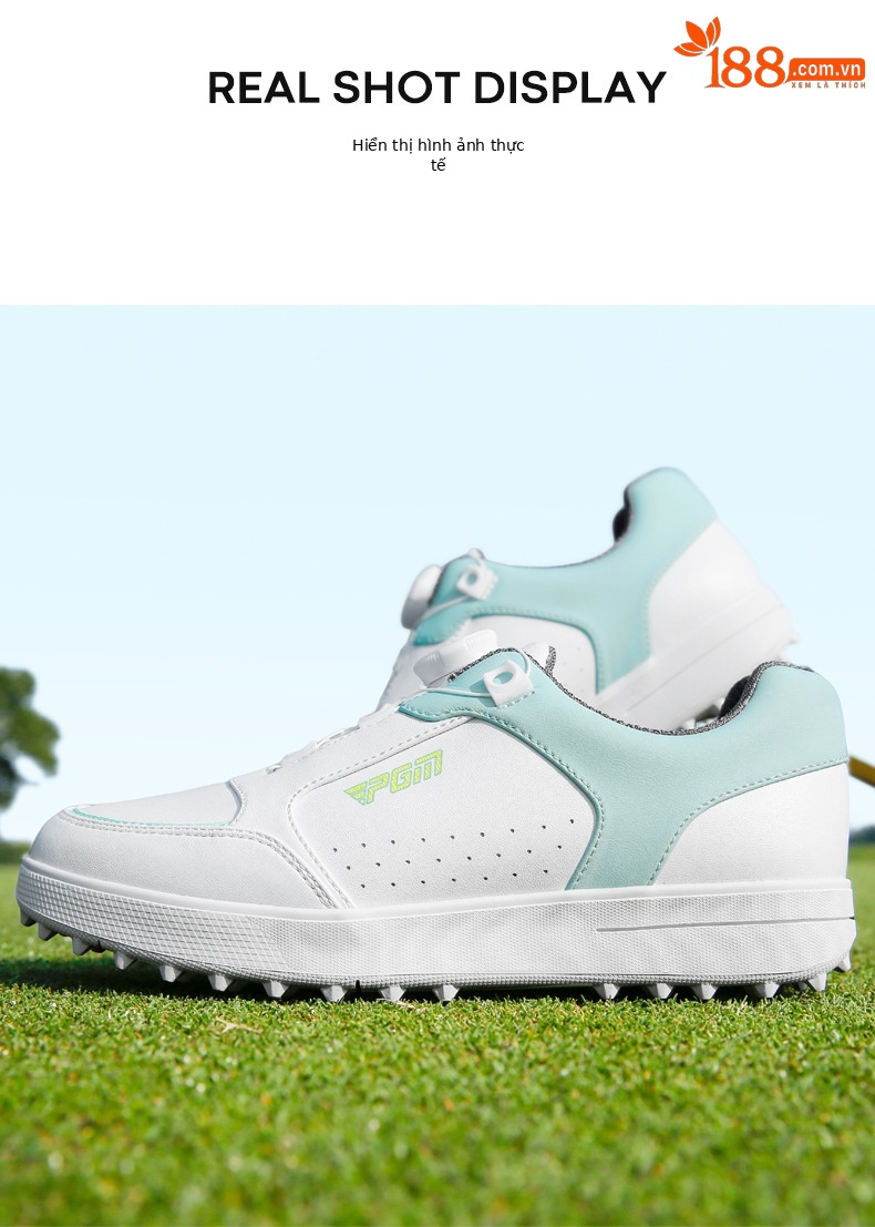 Giày golf nữ PGM đế cố định chống trượt siêu chống thấm — XZ325-Trắng xanh nhạt chi tiết 8