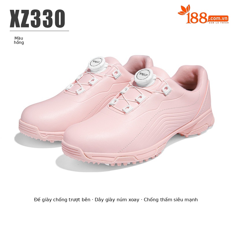 Giày golf nữ PGM siêu chống thấm nước, đế chống trượt có núm vặn, dây giày thể thao — XZ330-màu hồng, XZ330-Trắng hồng