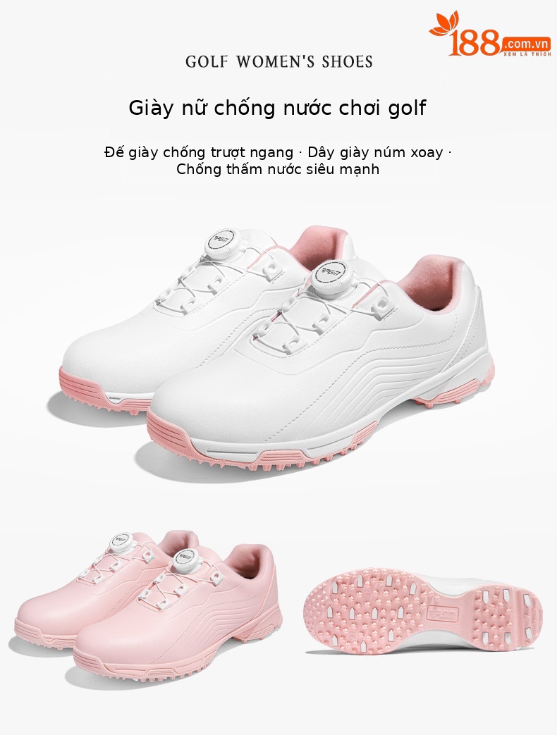 Giày golf nữ PGM siêu chống thấm nước, đế chống trượt có núm vặn, dây giày thể thao — XZ330-màu hồng, XZ330-Trắng hồng chi tiết 3