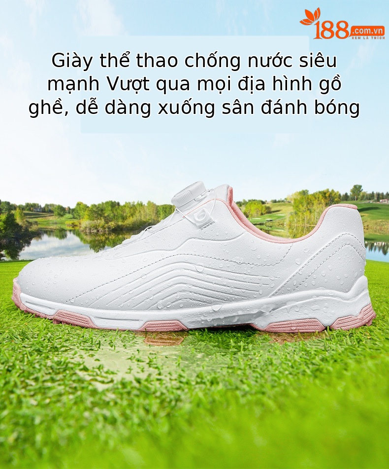 Giày golf nữ PGM siêu chống thấm nước, đế chống trượt có núm vặn, dây giày thể thao — XZ330-màu hồng, XZ330-Trắng hồng chi tiết 5