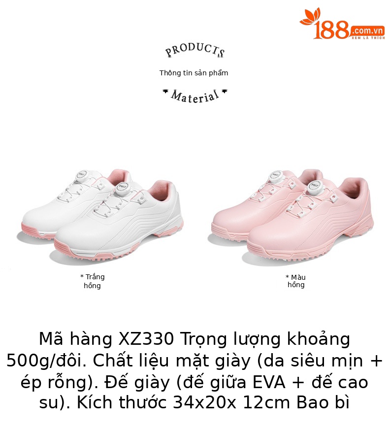 Giày golf nữ PGM siêu chống thấm nước, đế chống trượt có núm vặn, dây giày thể thao — XZ330-màu hồng, XZ330-Trắng hồng chi tiết 7