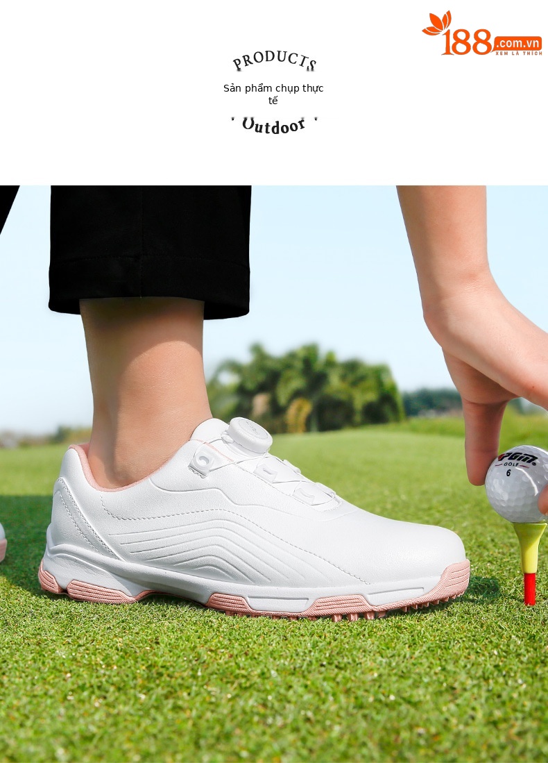 Giày golf nữ PGM siêu chống thấm nước, đế chống trượt có núm vặn, dây giày thể thao — XZ330-màu hồng, XZ330-Trắng hồng chi tiết 8