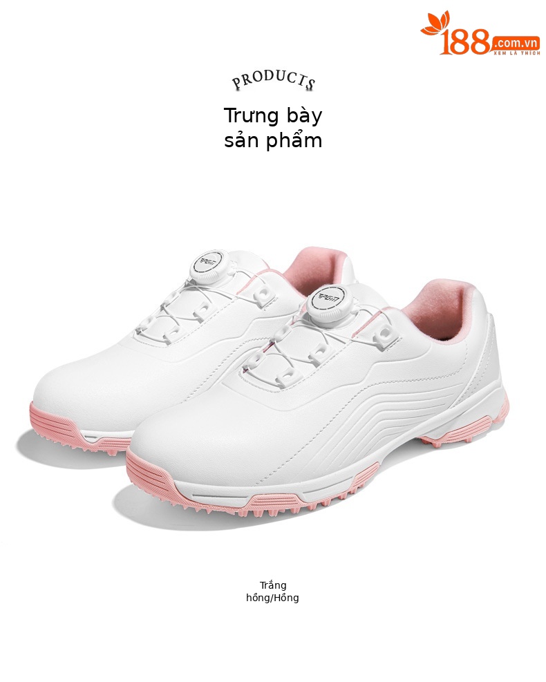 Giày golf nữ PGM siêu chống thấm nước, đế chống trượt có núm vặn, dây giày thể thao — XZ330-màu hồng, XZ330-Trắng hồng chi tiết 14