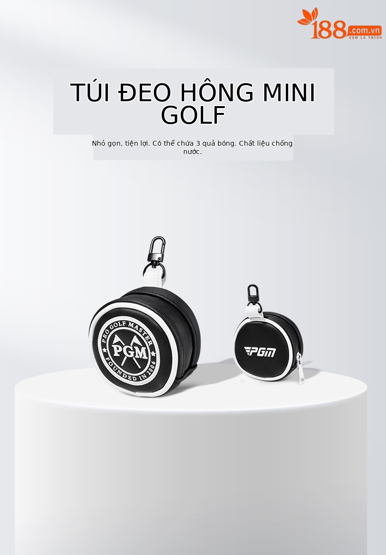Túi đeo thắt lưng golf PGM mini chống nước đựng 3 bóng — SOB011-Đen trắng chi tiết 3