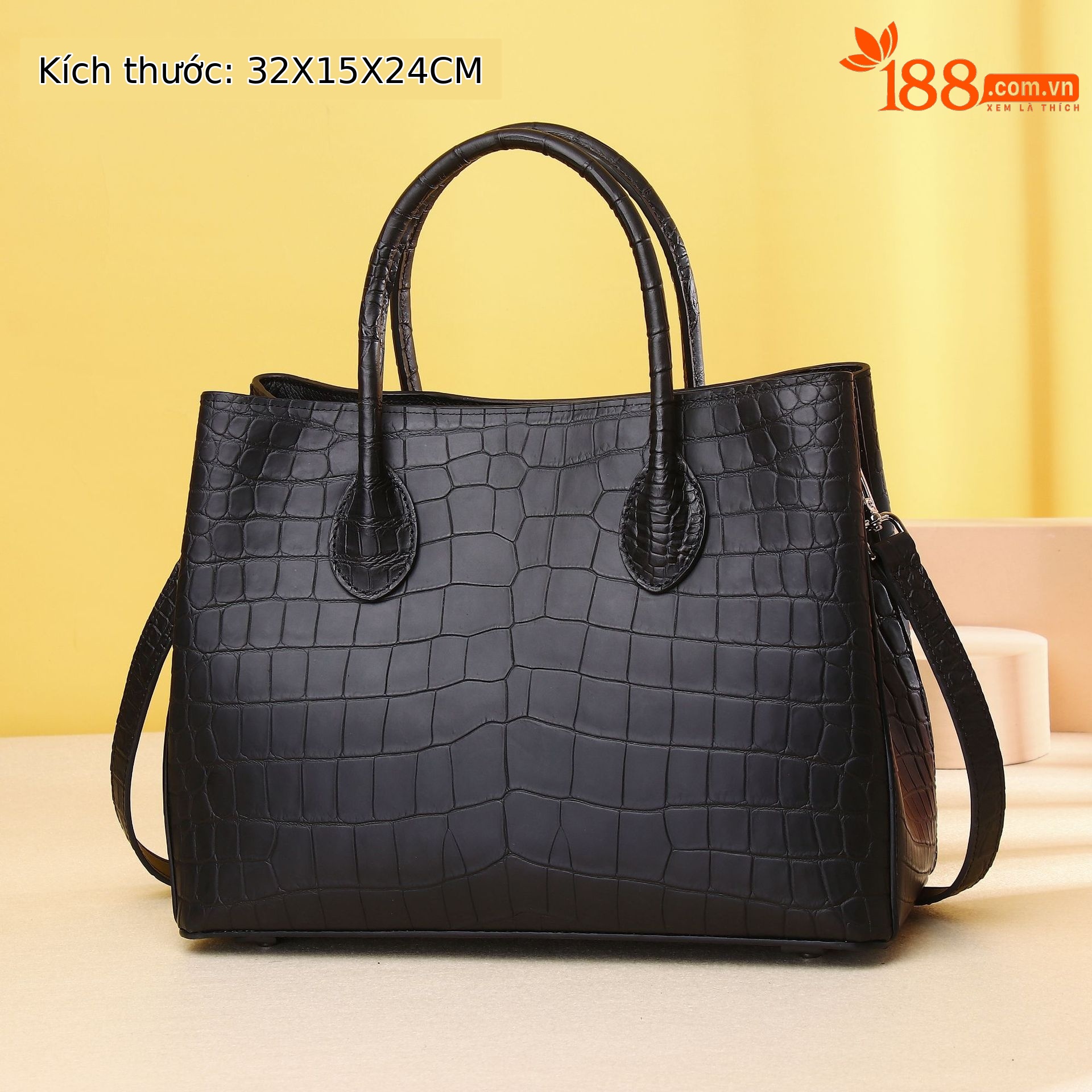 Túi xách nữ cao cấp họa tiết vảy cá sấu mờ kiểu garden bag, quai xách tay kèm dây đeo chéo