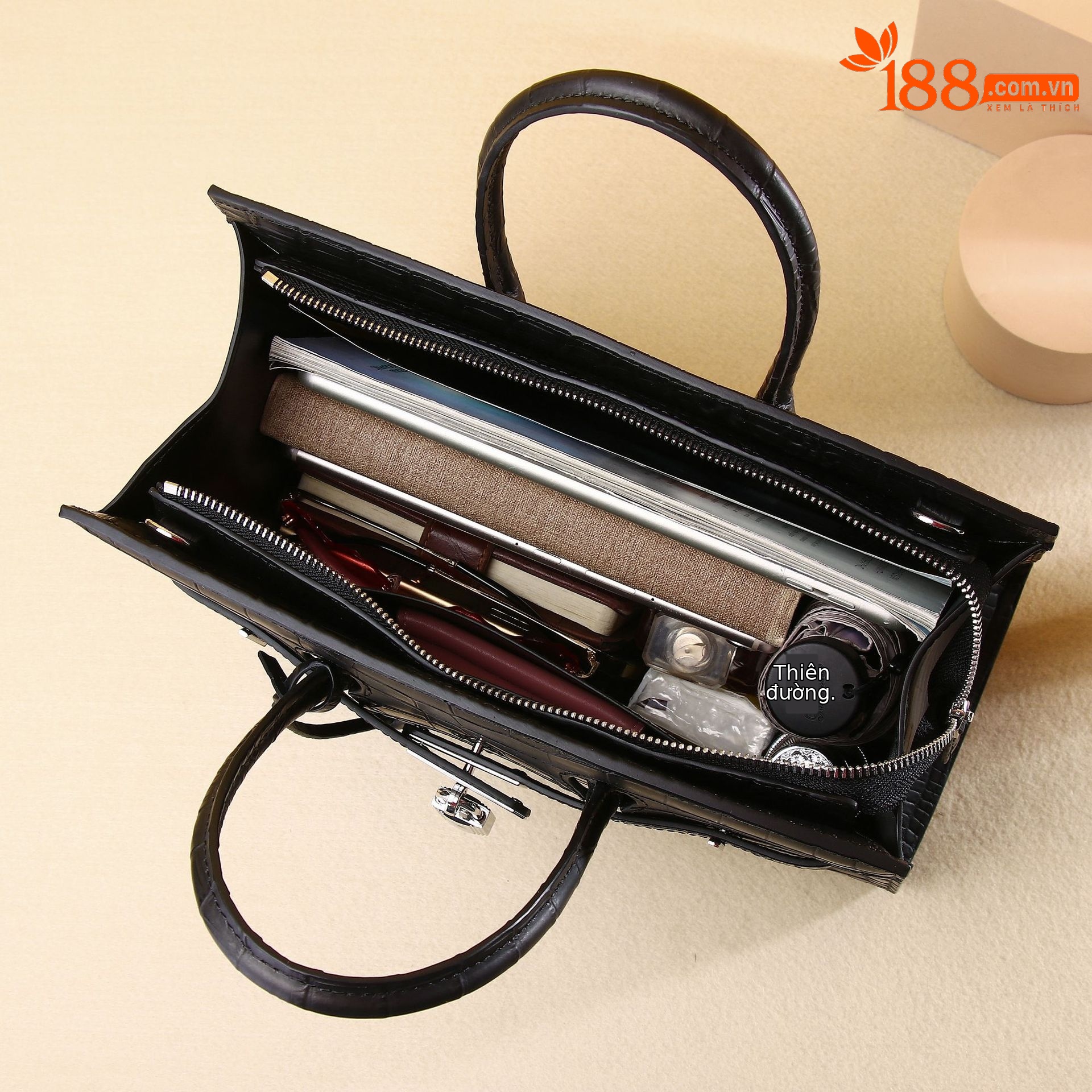 Túi xách tay nữ da bụng cá sấu mờ phong cách bạch kim cổ điển, đeo chéo một vai cao cấp