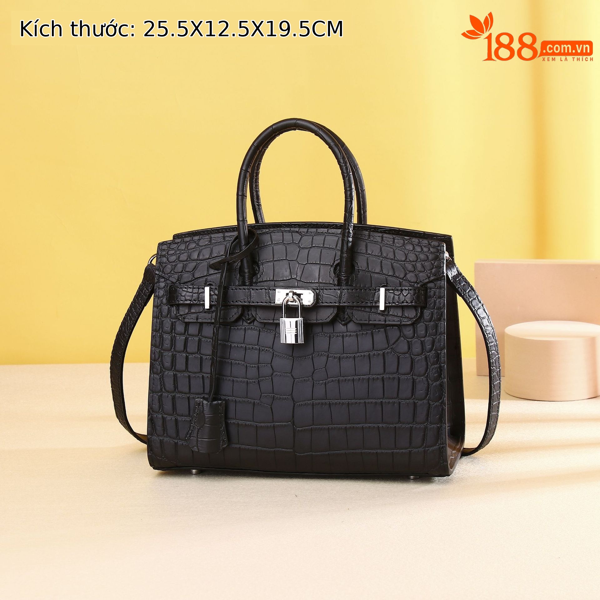Túi xách tay nữ da bụng cá sấu mờ phong cách bạch kim cổ điển, đeo chéo một vai cao cấp chi tiết 1