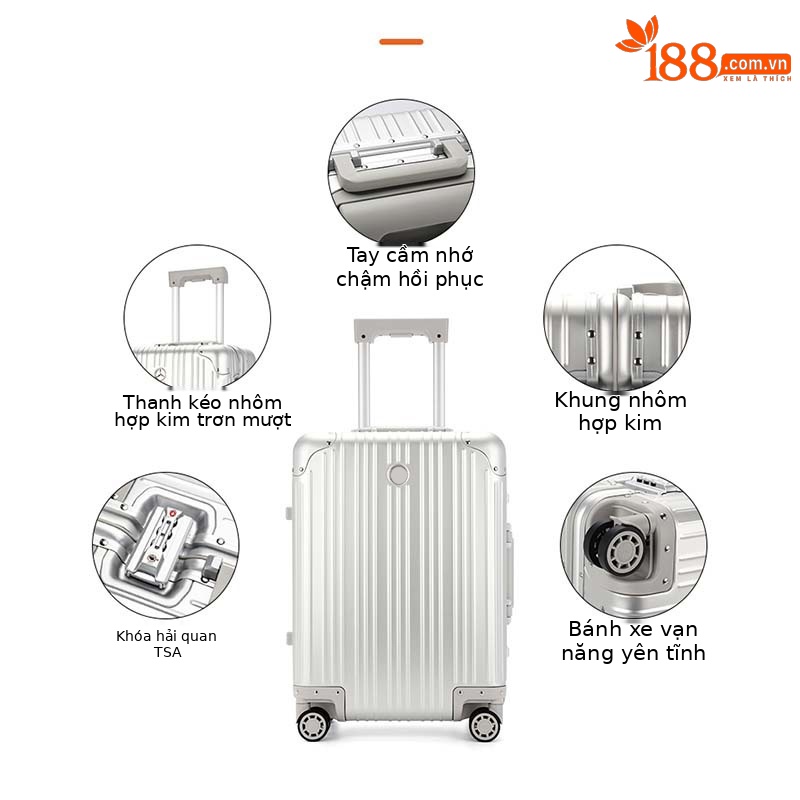 Vali xách tay hợp kim nhôm magiê cao cấp 19 inch cho doanh nhân — đen, bạc