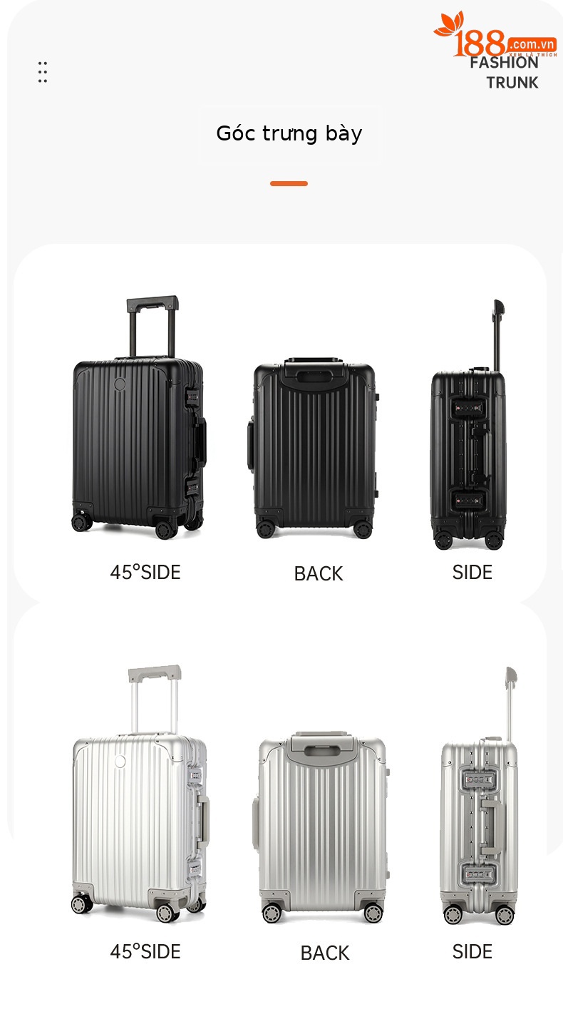 Vali xách tay hợp kim nhôm magiê cao cấp 19 inch cho doanh nhân — đen, bạc chi tiết 6