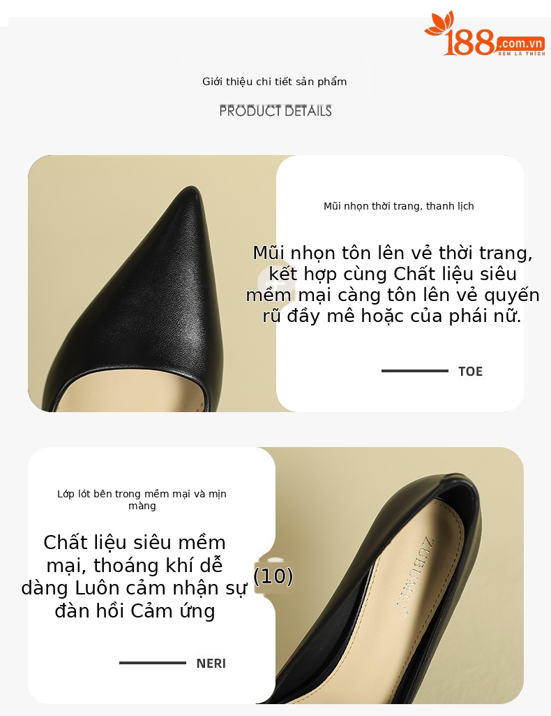 Giày cao gót đế xuồng nữ công sở đế dày gót thấp — Màu đen chi tiết 2