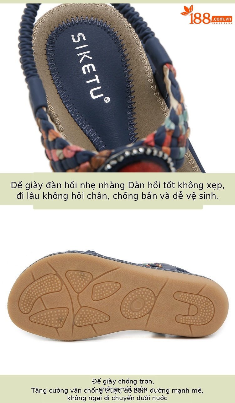 Dép sandal nữ đế bệt quai thun G923-1 Xuân Hè 2026 — Màu đen, Màu xanh ngọc, Màu mơ chi tiết 3