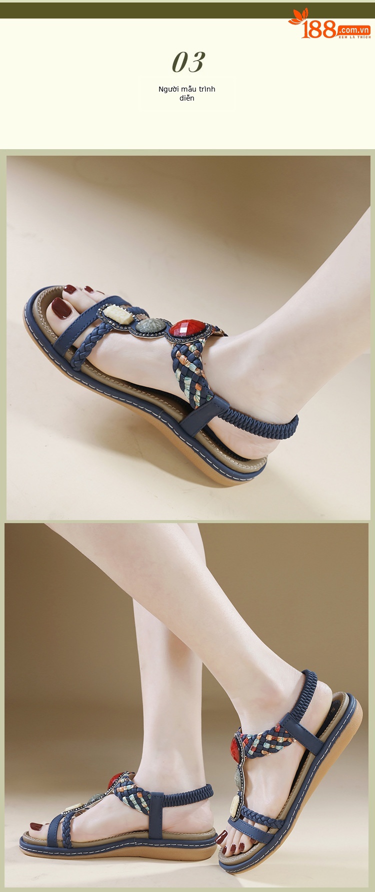 Dép sandal nữ đế bệt quai thun G923-1 Xuân Hè 2026 — Màu đen, Màu xanh ngọc, Màu mơ chi tiết 5
