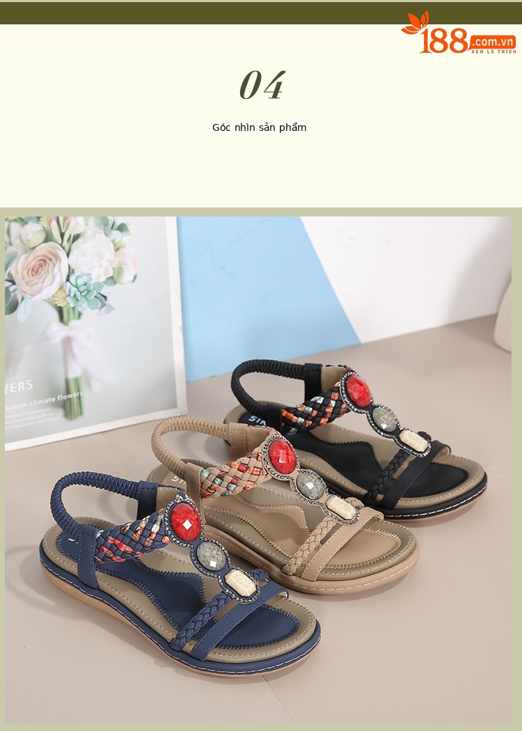 Dép sandal nữ đế bệt quai thun G923-1 Xuân Hè 2026 — Màu đen, Màu xanh ngọc, Màu mơ chi tiết 13