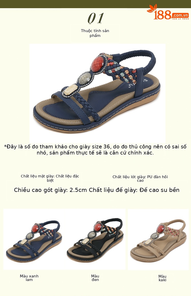 Dép sandal nữ đế bệt quai thun G923-1 Xuân Hè 2026 — Màu đen, Màu xanh ngọc, Màu mơ chi tiết 1