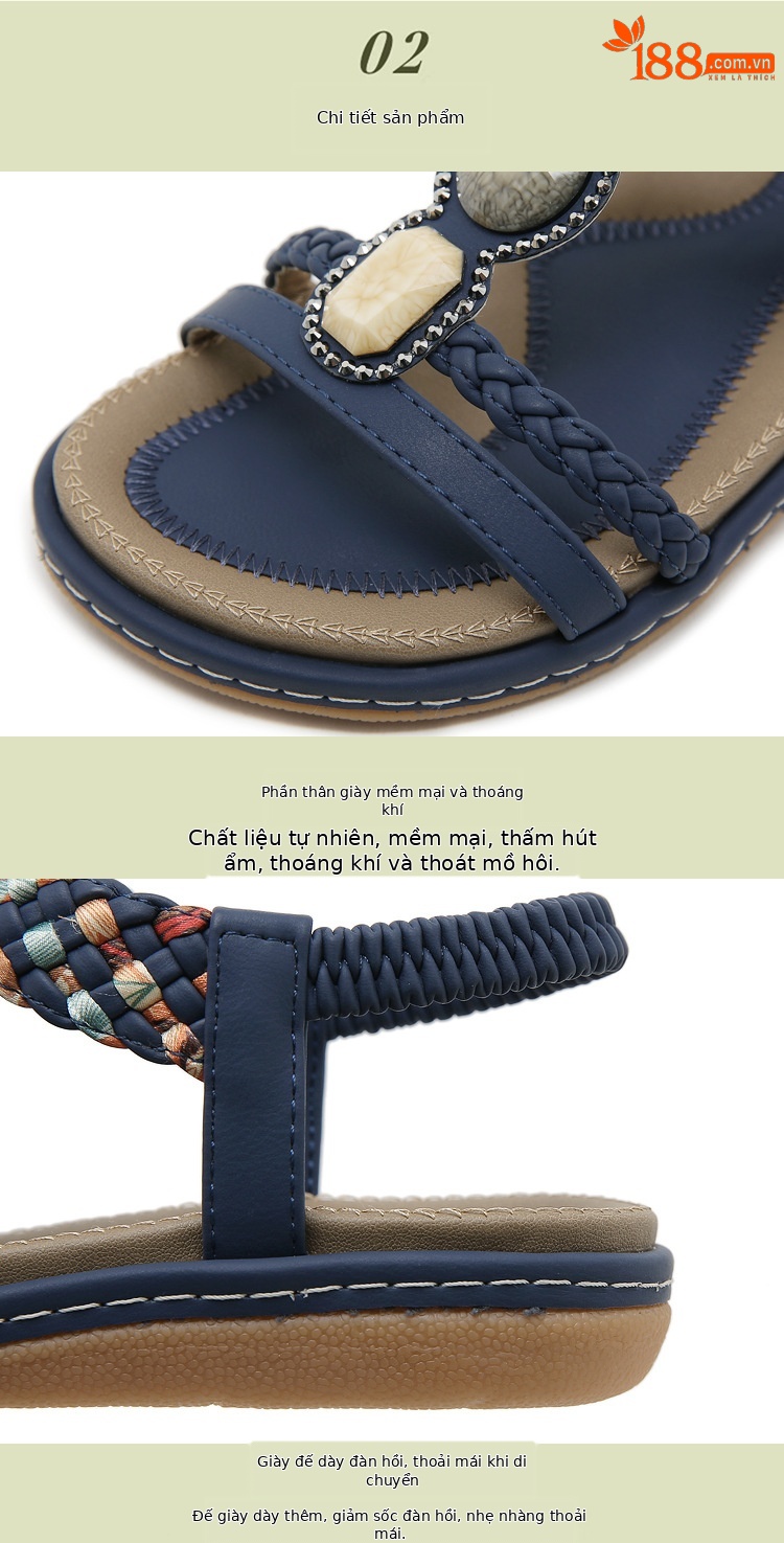Dép sandal nữ đế bệt quai thun G923-1 Xuân Hè 2026 — Màu đen, Màu xanh ngọc, Màu mơ chi tiết 2