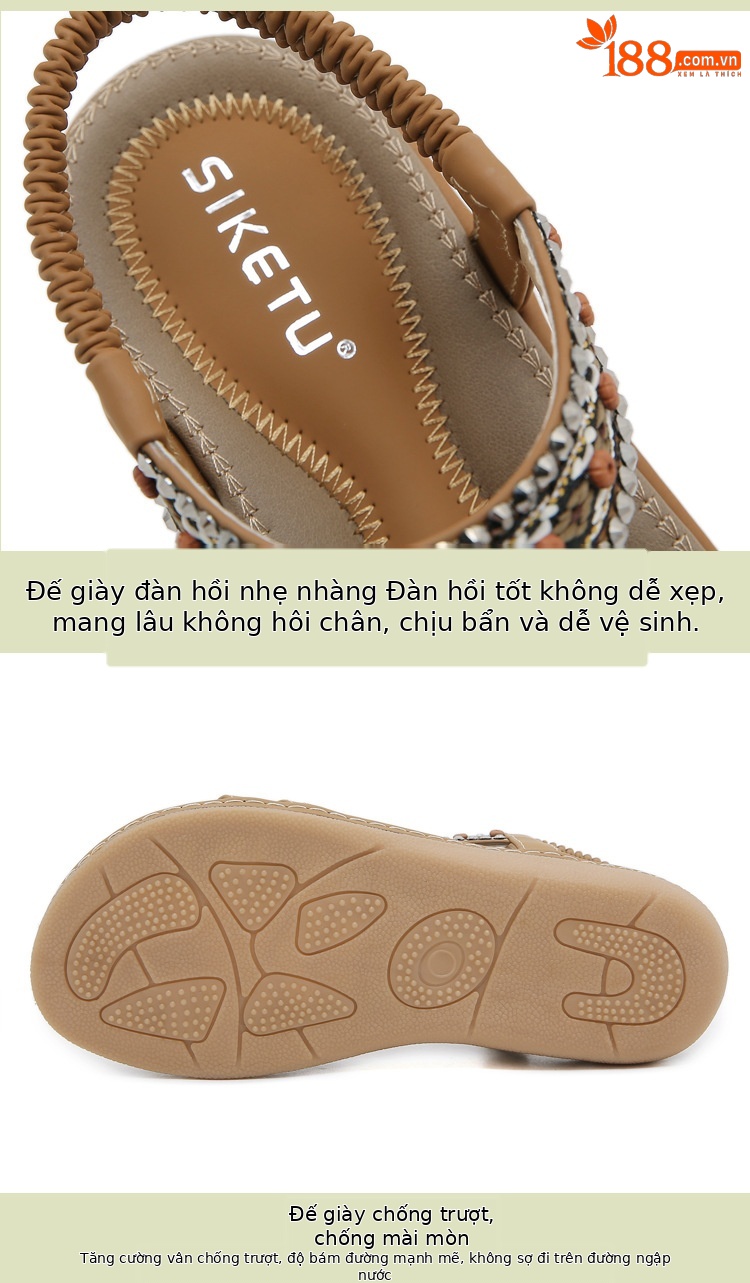 Dép sandal nữ đế bệt quai đàn hồi G923-3 Xuân Hè 2026 — Màu đen, Màu vàng đất, Màu mơ chi tiết 3