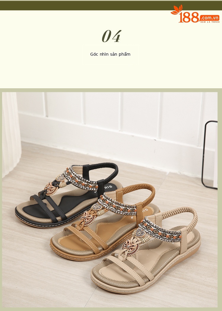 Dép sandal nữ đế bệt quai đàn hồi G923-3 Xuân Hè 2026 — Màu đen, Màu vàng đất, Màu mơ chi tiết 13