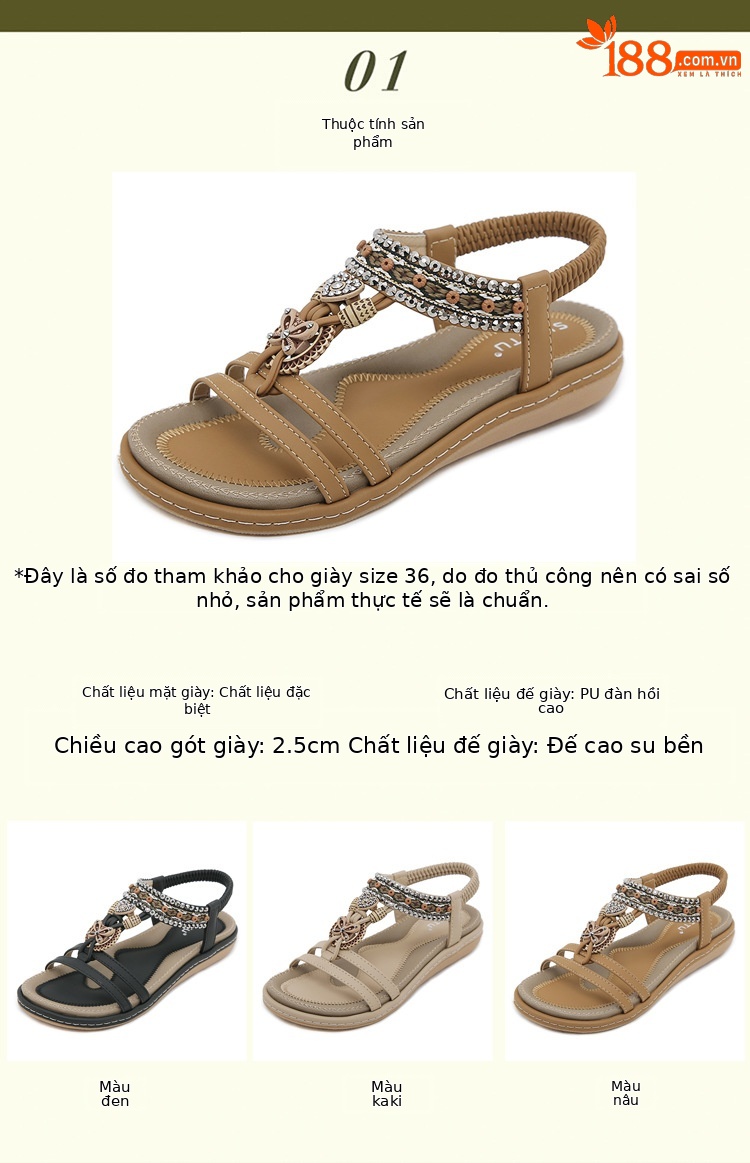 Dép sandal nữ đế bệt quai đàn hồi G923-3 Xuân Hè 2026 — Màu đen, Màu vàng đất, Màu mơ chi tiết 1
