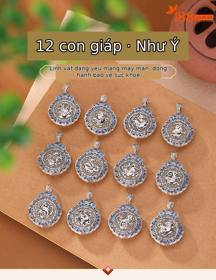 Mặt dây chuyền bạc S925 khắc họa tiết Ruyi may mắn, phối ngọc Hòa Điền — Cung Hoàng Đạo Hổ chi tiết 1