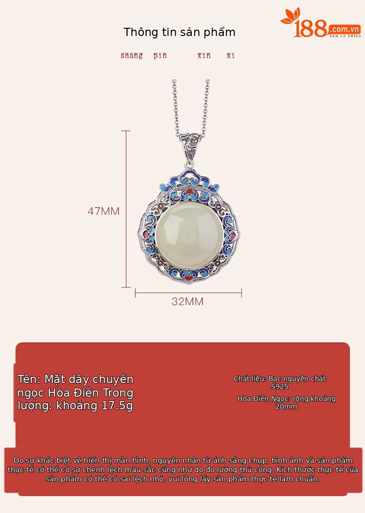 Mặt dây chuyền bạc S925 khắc họa tiết Ruyi may mắn, phối ngọc Hòa Điền — Cung Hoàng Đạo Hổ chi tiết 2