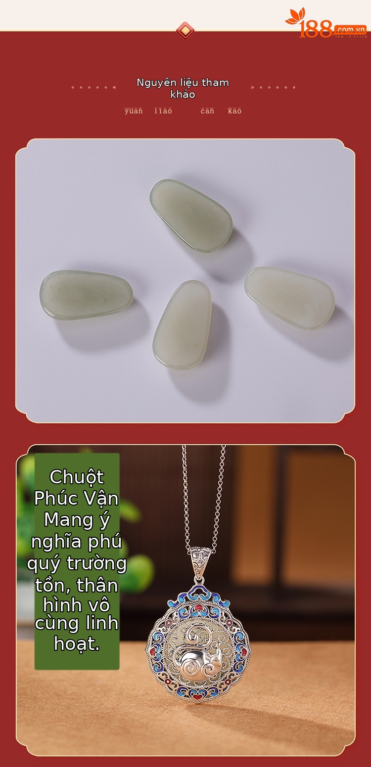 Mặt dây chuyền bạc S925 khắc họa tiết Ruyi may mắn, phối ngọc Hòa Điền — Cung Hoàng Đạo Hổ chi tiết 5