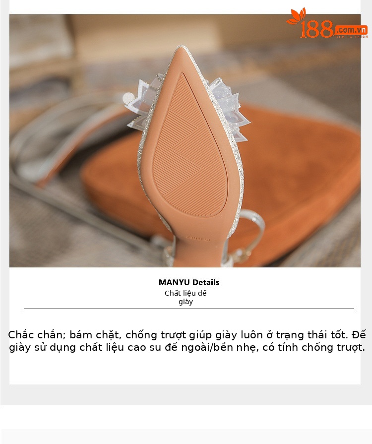 Giày sandal cao gót nữ quai ngang mũi nhọn bạc — Màu bạc chi tiết 7