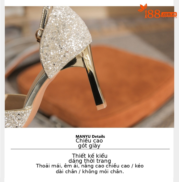 Giày sandal cao gót nữ quai ngang mũi nhọn gót nhọn mùa xuân thu 2024 — Màu Sâm panh chi tiết 5