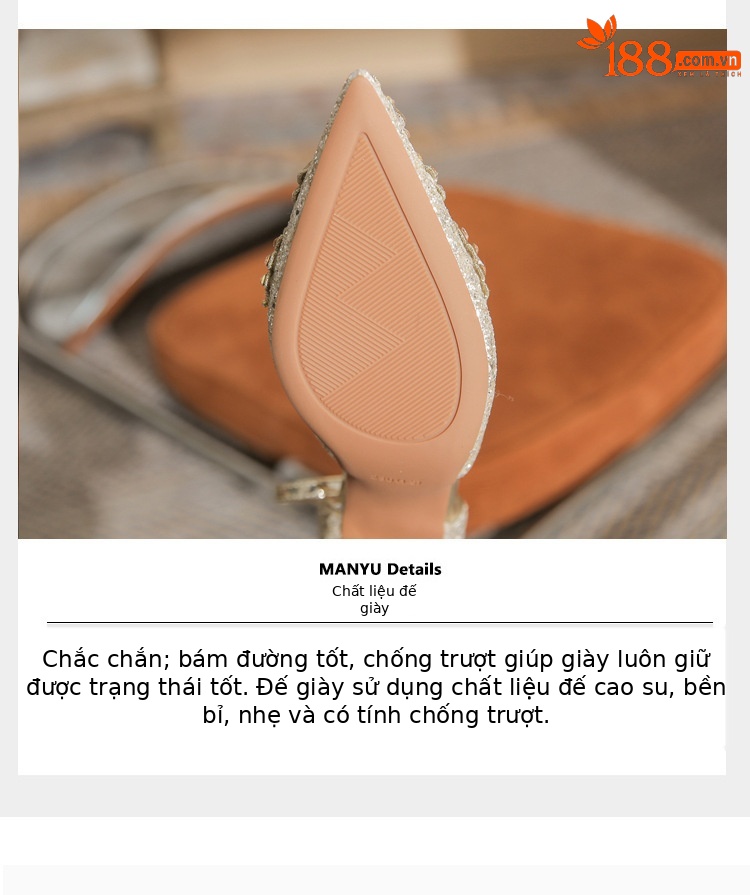Giày sandal cao gót nữ quai ngang mũi nhọn gót nhọn mùa xuân thu 2024 — Màu Sâm panh chi tiết 6