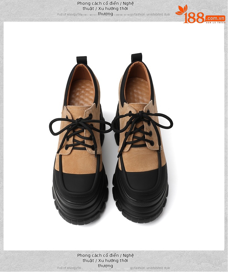 Giày platform nữ đế xuồng buộc dây, gót trong 12 cm, da thật mềm mại — Màu trắng be chi tiết 14